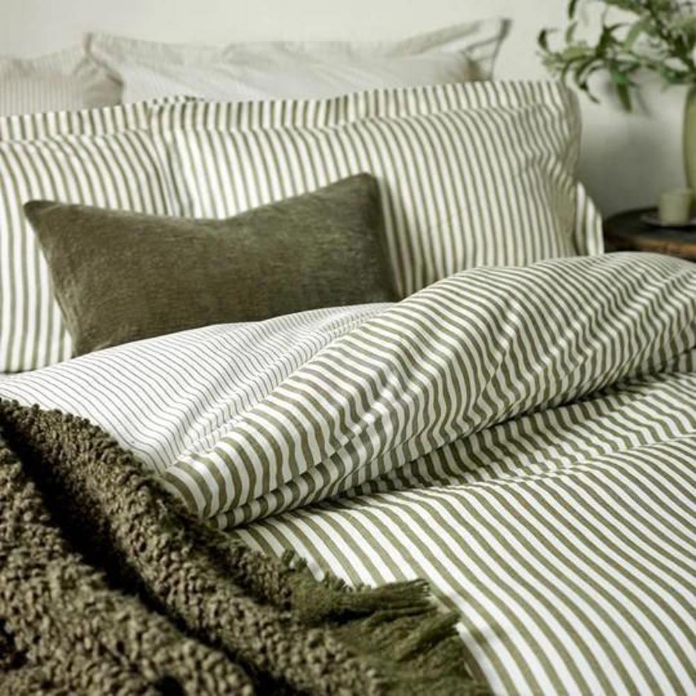 Yard Hebden Melange Stripe Pillowcase Pair Olive